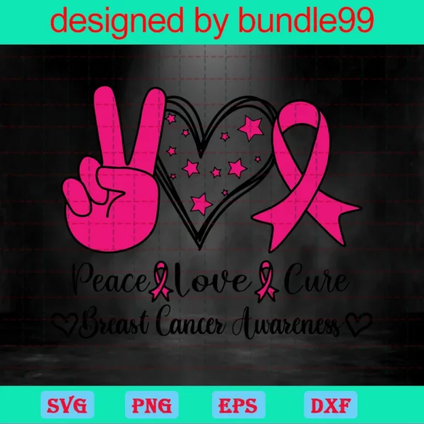 Peace Love Cure, Trending Svg, Breast Cancer, Breast Cancer Svg, Breast Cancer Ribbon Invert