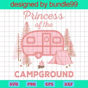 Princess Of The Campground, Caravan, Tree, Happy Camping Invert