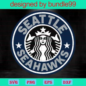 Seattle Seahawks Starbucks Logo Cup Wrap Svg, Starbucks Cup For Cricut & Silhouette, Football Fan Love Invert