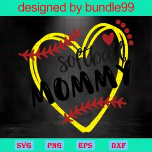 Softball Mommy Svg, Softball Family Svg, Heart Frame Softball, Softball Svg, Love Sport Svg, Mom Life Svg Invert