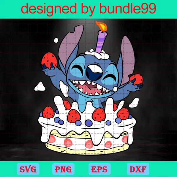 Stitch Birthday Svg, Birthday Svg, Birthday Cake, Birthday Gift, Stitch Cake, Disney Stitch, Stitch Birthday, Stitch Svg Invert