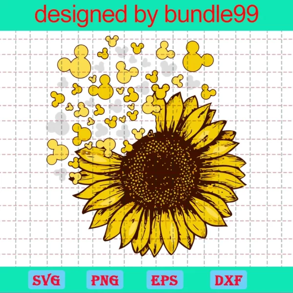 Sunflower Minnie, Flower, Digital Download, Clipart, Distressed Sunflower