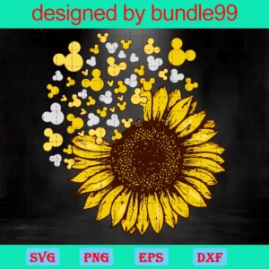 Sunflower Minnie, Flower, Digital Download, Clipart, Distressed Sunflower Invert