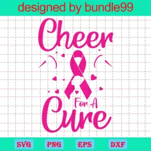 Trending, Cheer, For A Cure, Heart, Pink Ribbon Invert