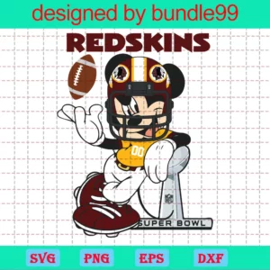 Washington Redskins Mickey Svg, Mickey Football Dxf, Mickey Football Clipart, Svg Files For Silhouette Cameo Or Cricut, Vector, Png, Dxf Eps