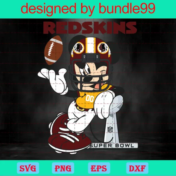 Washington Redskins Mickey Svg, Mickey Football Dxf, Mickey Football Clipart, Svg Files For Silhouette Cameo Or Cricut, Vector, Png, Dxf Eps Invert