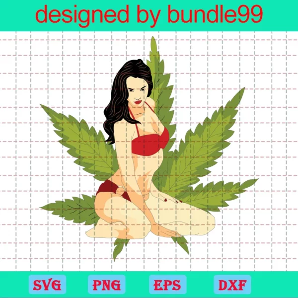 Woman Sensual Sexy Young Girl Beauty Smoking Bikini Cannabis Leaf Jpg Vector Design Clipart Cricut Cutting