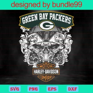Skull Green Bay Packers Harley Davidson, Cricut File