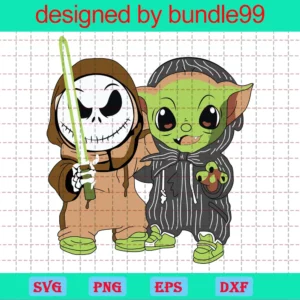 Baby Yoda Hug Jack Skellington Halloween Digital Cut Files