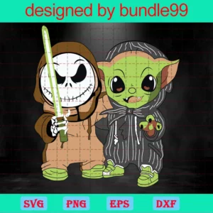 Baby Yoda Hug Jack Skellington Halloween Digital Cut Files Invert