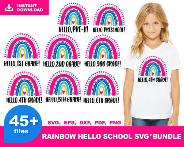 45+ Rainbow Hello School Bundle SVG