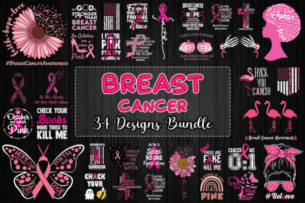 34 Designs Breast Cancer Bundle Svg