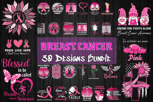 30 Designs Breast Cancer Svg Bundle