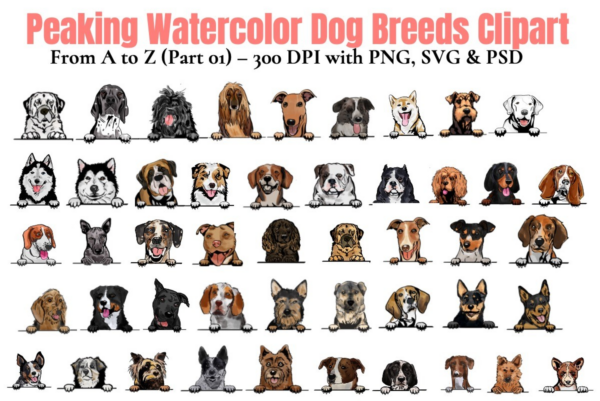 Watercolor Dog Breeds Clipart Png