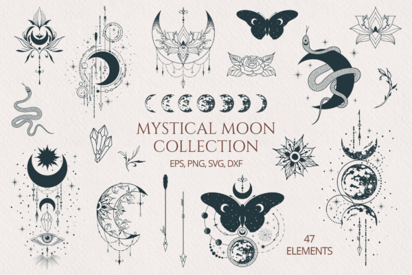 Hand Drawn Mystical Moon Svg Bundle