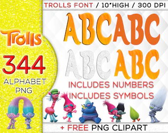 344 Trolls Alphabet Png bundle