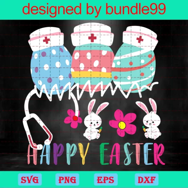 Happy Easter Cute Easter Eggs Wearing Nurse Hat Rabbit Bunny, Downloadable Digital Files