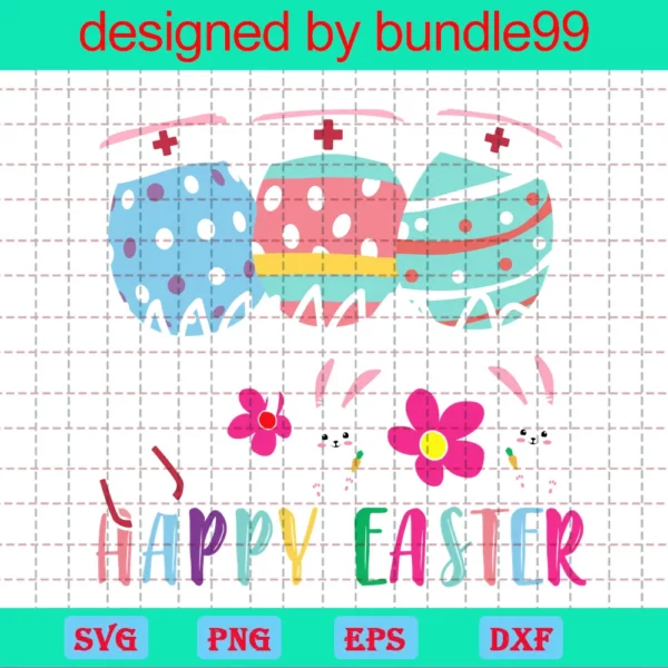 Happy Easter Cute Easter Eggs Wearing Nurse Hat Rabbit Bunny, Downloadable Digital Files Invert