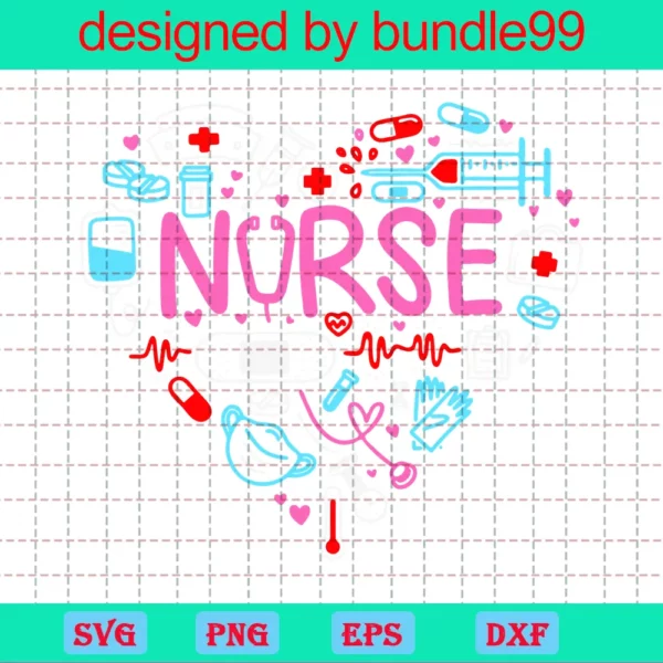 Nurse Heart Valentine'S Day, Svg Png Dxf Eps Cricut Silhouette Invert