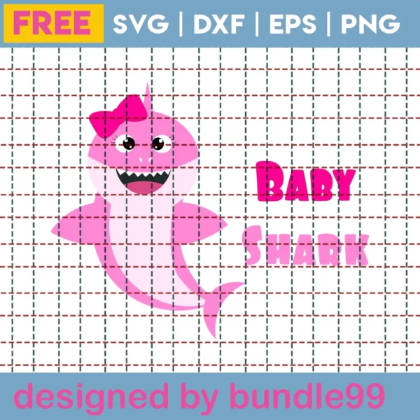 Pink Baby Shark Girl Outline, Svg Png Eps Dxf Invert