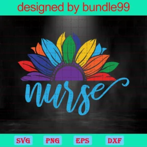 Pride Nurse Lgbt Rainbow Sunflower, Graphic Design Vector Invert