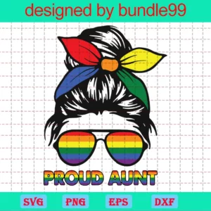 Proud Aunt Messy Bun Rainbow Lgbt, Vector Illustrations