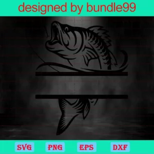 Bass Fish Clipart, Svg Png Dxf Eps Digital Download Invert