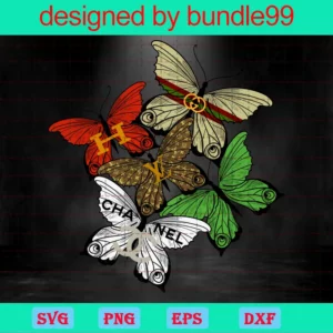 Fashion Brand Clipart Butterfly, Svg Png Dxf Eps Cricut Files Invert