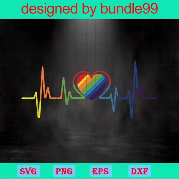 Heartbeat Lgbt Clipart, Svg Png Dxf Eps Digital Files Invert