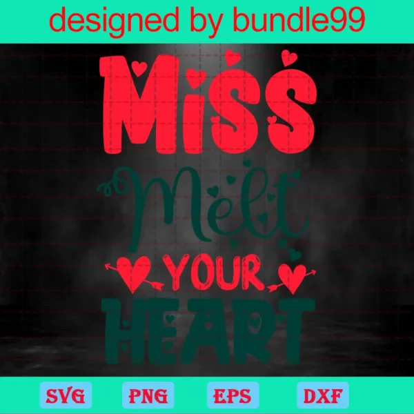 Miss Melt Your Heart Valentine Day Clipart, Graphic Design Invert