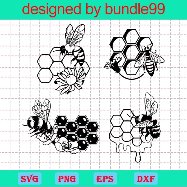 Bee Clipart Black And White, Svg Png Dxf Eps Cricut Silhouette