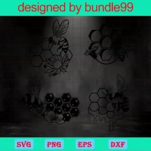 Bee Clipart Black And White, Svg Png Dxf Eps Cricut Silhouette Invert