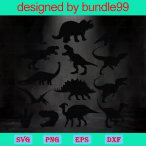 Black Dinosaur Clipart, Svg Png Dxf Eps Digital Files Invert