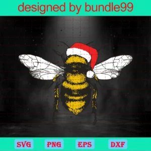Christmas Bumble Bee Clipart, Svg Png Dxf Eps Digital Files Invert