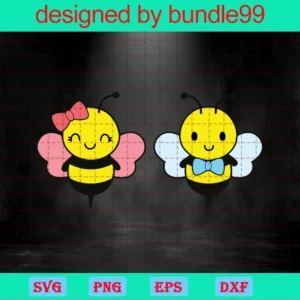 Clipart Cute Bee, Svg Png Dxf Eps Digital Download Invert