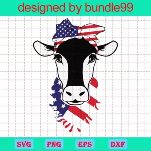 Cow Head Cute Happy 4Th Of July Clipart, Cutting File Svg