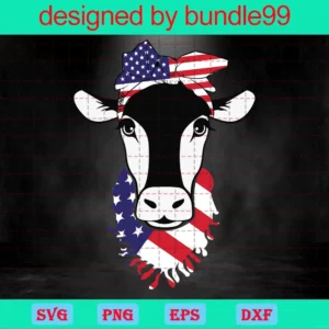 Cow Head Cute Happy 4Th Of July Clipart, Cutting File Svg Invert