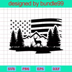 Deer On Mountain American Flag, Svg Png Dxf Eps Cricut