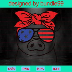 Pig Clipart 4Th Of July, Svg Png Dxf Eps Invert