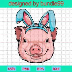 Pig Clipart Face Happy Easter, Cuttable Svg Files Invert