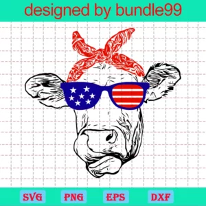 4Th Of July Highland Cow With Bandana And Glasses, Svg Files