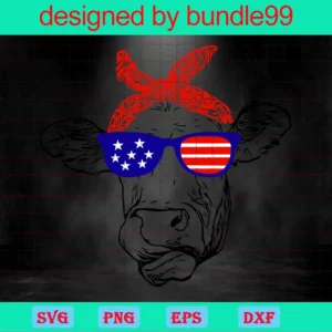 4Th Of July Highland Cow With Bandana And Glasses, Svg Files Invert