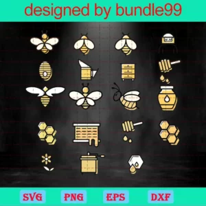 Clipart Bees, Svg Files For Crafting And Diy Projects Invert