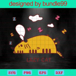 Lazy Cat Clipart, Svg Png Dxf Eps Digital Files Invert
