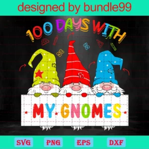 100 Days With My Gnomes Clipart School, Laser Cut Svg Files