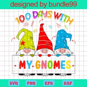 100 Days With My Gnomes Clipart School, Laser Cut Svg Files Invert