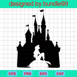 Ariel With Disney Castle Silhouette Png, Downloadable Files