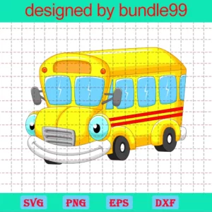 Cute School Bus Clipart, Cutting File Svg Invert